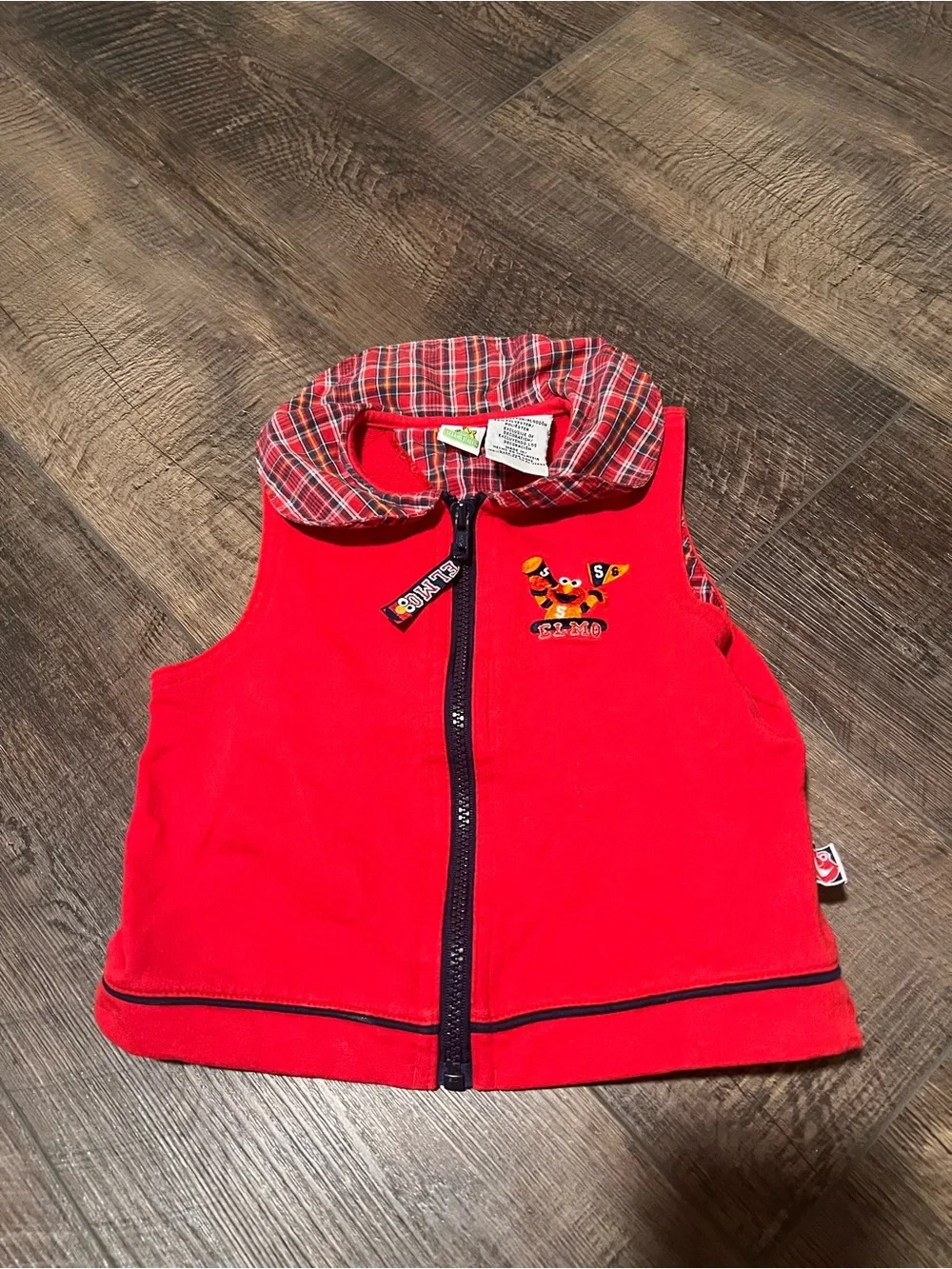 Sesame Street Red Fleece Vest with Plaid Collar